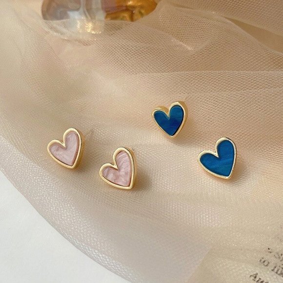 Cute Pink Heart Stone Stud Earrings for Women - Picture 4 of 11